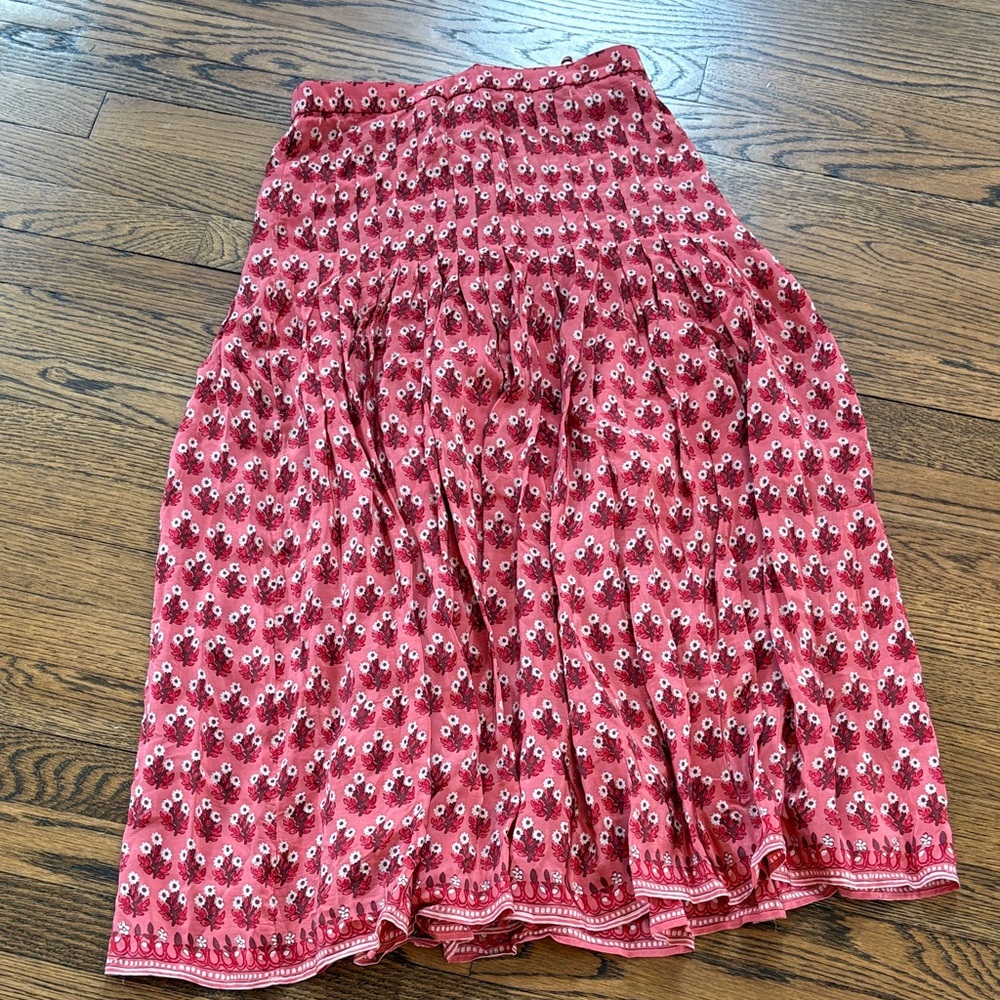 J. Crew Red Floral A-Line Midi Skirt